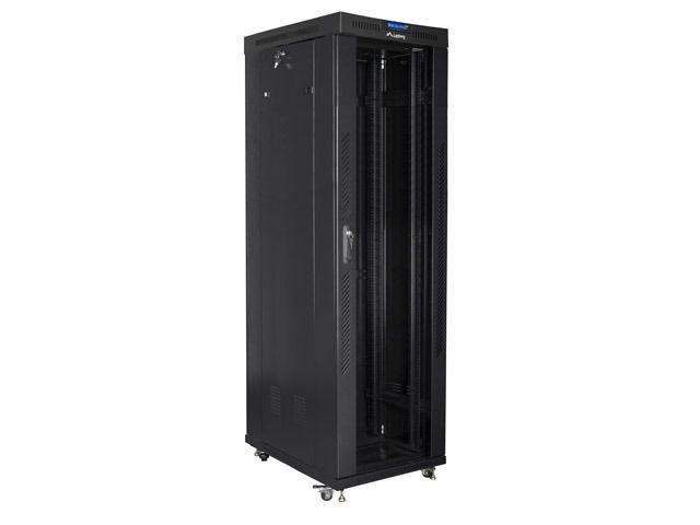 Lanberg FF01-6042-12BL 19" 42U SZÉL:600mm MÉLY:1000mm MAG:2097mm lapraszerelt LCD üvegajtós fekete rack szekrény