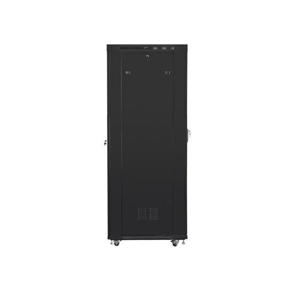 Lanberg FF01-6042-12BL 19" 42U SZÉL:600mm MÉLY:1000mm MAG:2097mm lapraszerelt LCD üvegajtós fekete rack szekrény