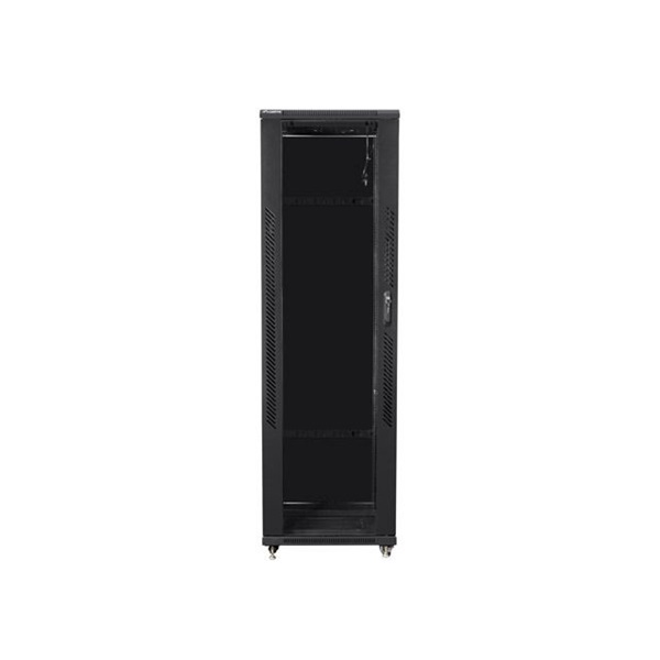 Lanberg FF01-6042-12B 19" 42U SZÉL:600mm MÉLY:1000mm MAG:2047mm lapraszerelt üvegajtós fekete rack szekrény