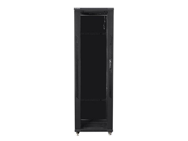 Lanberg FF01-6042-12B 19" 42U SZÉL:600mm MÉLY:1000mm MAG:2047mm lapraszerelt üvegajtós fekete rack szekrény