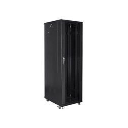Lanberg FF01-6042-12B 19" 42U SZÉL:600mm MÉLY:1000mm MAG:2047mm lapraszerelt üvegajtós fekete rack szekrény