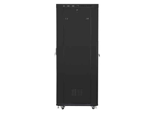 Lanberg FF01-6042-23BL 19" 27U SZÉL:600mm MÉLY:1200mm MAG:1438mm lapraszerelt LCD üvegajtós fekete rack szekrény