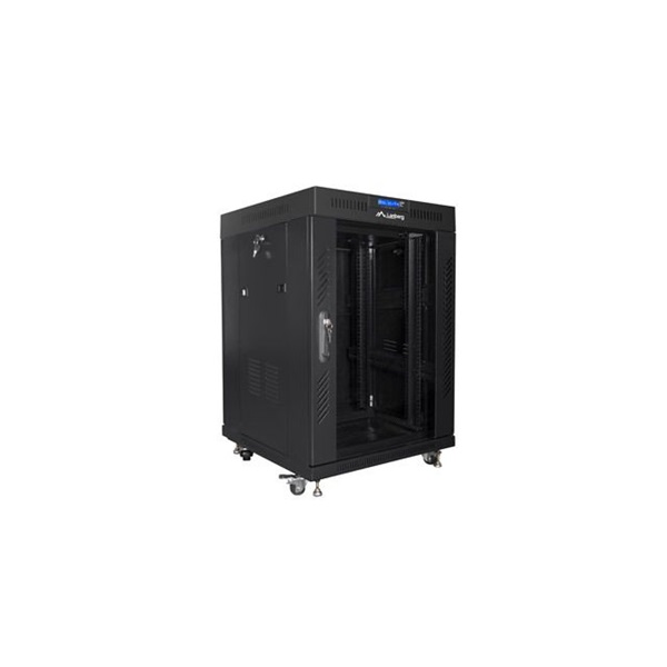 Lanberg FF01-6615-12BL 19" 15U SZÉL:600mm MÉLY:600mm MAG:898mm lapraszerelt LCD üvegajtós fekete rack szekrény