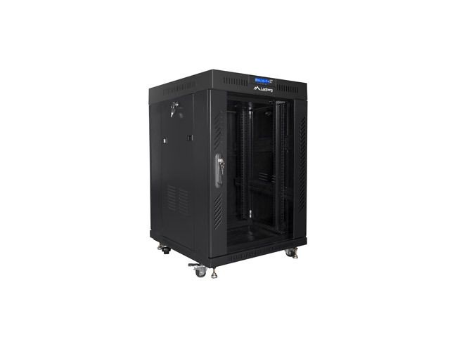 Lanberg FF01-6615-12BL 19" 15U SZÉL:600mm MÉLY:600mm MAG:898mm lapraszerelt LCD üvegajtós fekete rack szekrény