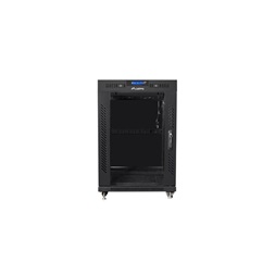 Lanberg FF01-6615-12BL 19" 15U SZÉL:600mm MÉLY:600mm MAG:898mm lapraszerelt LCD üvegajtós fekete rack szekrény