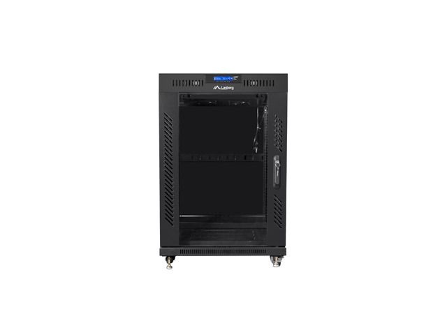 Lanberg FF01-6615-12BL 19" 15U SZÉL:600mm MÉLY:600mm MAG:898mm lapraszerelt LCD üvegajtós fekete rack szekrény