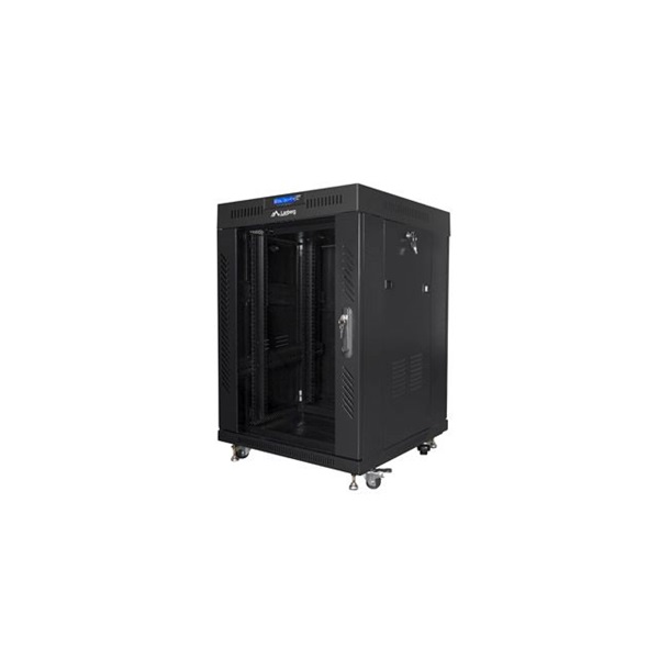 Lanberg FF01-6615-12BL 19" 15U SZÉL:600mm MÉLY:600mm MAG:898mm lapraszerelt LCD üvegajtós fekete rack szekrény