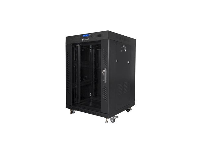 Lanberg FF01-6615-12BL 19" 15U SZÉL:600mm MÉLY:600mm MAG:898mm lapraszerelt LCD üvegajtós fekete rack szekrény
