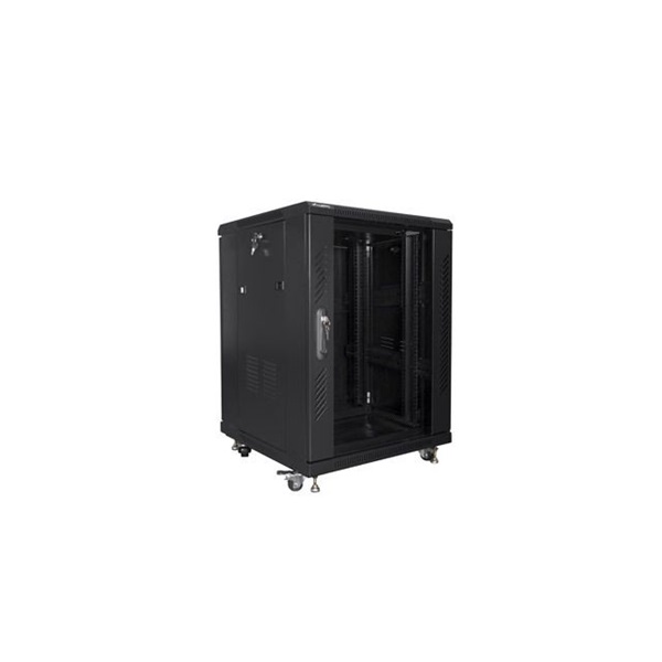 Lanberg FF01-6615-12B 19" 15U SZÉL:600mm MÉLY:600mm MAG:848mm lapraszerelt üvegajtós fekete rack szekrény