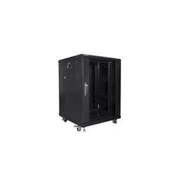Lanberg FF01-6615-12B 19" 15U SZÉL:600mm MÉLY:600mm MAG:848mm lapraszerelt üvegajtós fekete rack szekrény