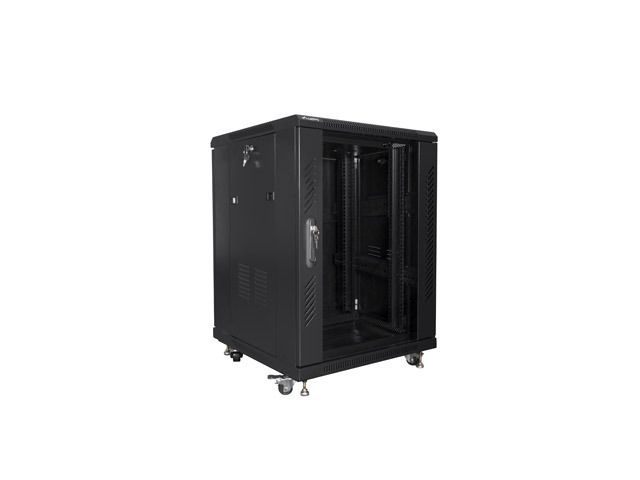 Lanberg FF01-6615-12B 19" 15U SZÉL:600mm MÉLY:600mm MAG:848mm lapraszerelt üvegajtós fekete rack szekrény