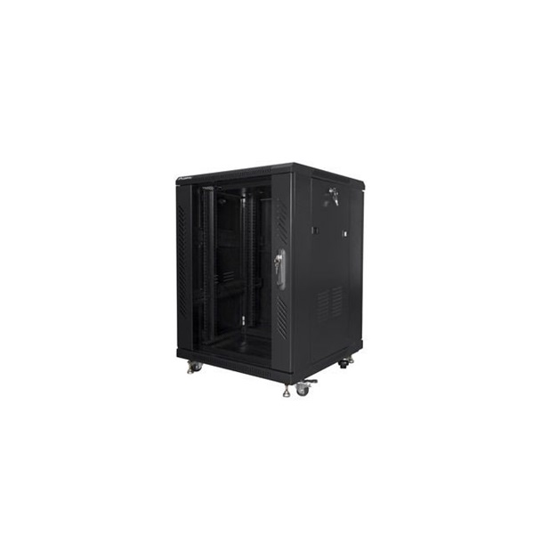 Lanberg FF01-6615-12B 19" 15U SZÉL:600mm MÉLY:600mm MAG:848mm lapraszerelt üvegajtós fekete rack szekrény