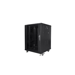 Lanberg FF01-6615-12B 19" 15U SZÉL:600mm MÉLY:600mm MAG:848mm lapraszerelt üvegajtós fekete rack szekrény