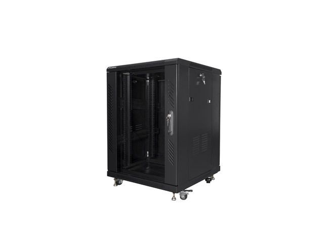 Lanberg FF01-6615-12B 19" 15U SZÉL:600mm MÉLY:600mm MAG:848mm lapraszerelt üvegajtós fekete rack szekrény