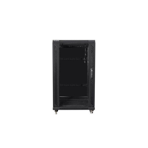 Lanberg FF01-6622-12B 19" 22U SZÉL:600mm MÉLY:600mm MAG:1159mm lapraszerelt üvegajtós fekete rack szekrény