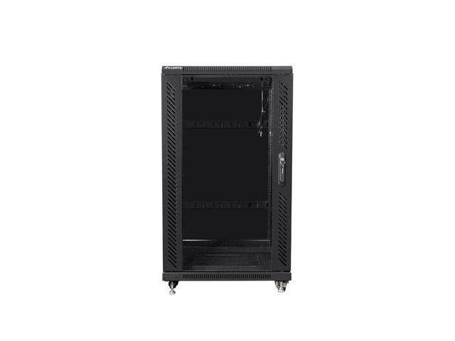 Lanberg FF01-6622-12B 19" 22U SZÉL:600mm MÉLY:600mm MAG:1159mm lapraszerelt üvegajtós fekete rack szekrény