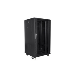 Lanberg FF01-6622-12B 19" 22U SZÉL:600mm MÉLY:600mm MAG:1159mm lapraszerelt üvegajtós fekete rack szekrény