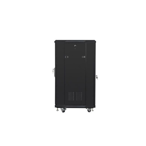 Lanberg FF01-6622-12B 19" 22U SZÉL:600mm MÉLY:600mm MAG:1159mm lapraszerelt üvegajtós fekete rack szekrény