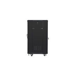 Lanberg FF01-6622-12B 19" 22U SZÉL:600mm MÉLY:600mm MAG:1159mm lapraszerelt üvegajtós fekete rack szekrény