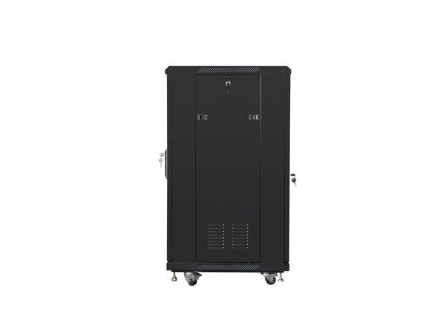 Lanberg FF01-6622-12B 19" 22U SZÉL:600mm MÉLY:600mm MAG:1159mm lapraszerelt üvegajtós fekete rack szekrény