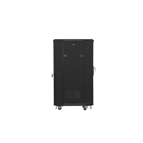 Lanberg FF01-6622-12B 19" 22U SZÉL:600mm MÉLY:600mm MAG:1159mm lapraszerelt üvegajtós fekete rack szekrény