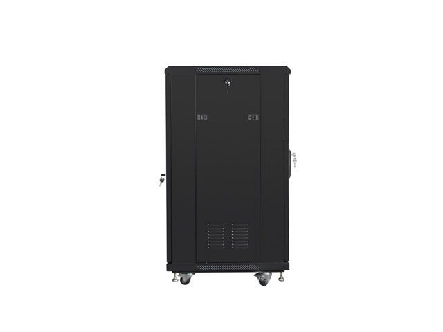 Lanberg FF01-6622-12B 19" 22U SZÉL:600mm MÉLY:600mm MAG:1159mm lapraszerelt üvegajtós fekete rack szekrény