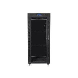 Lanberg FF01-6627-12BL 19" 27U SZÉL:600mm MÉLY:600mm MAG:1431mm lapraszerelt LCD üvegajtós fekete rack szekrény