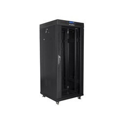 Lanberg FF01-6627-12BL 19" 27U SZÉL:600mm MÉLY:600mm MAG:1431mm lapraszerelt LCD üvegajtós fekete rack szekrény