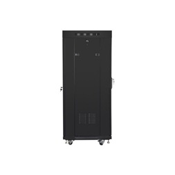 Lanberg FF01-6627-12BL 19" 27U SZÉL:600mm MÉLY:600mm MAG:1431mm lapraszerelt LCD üvegajtós fekete rack szekrény