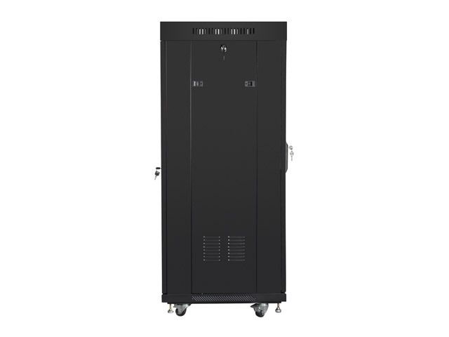 Lanberg FF01-6627-12BL 19" 27U SZÉL:600mm MÉLY:600mm MAG:1431mm lapraszerelt LCD üvegajtós fekete rack szekrény