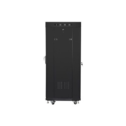 Lanberg FF01-6627-12BL 19" 27U SZÉL:600mm MÉLY:600mm MAG:1431mm lapraszerelt LCD üvegajtós fekete rack szekrény