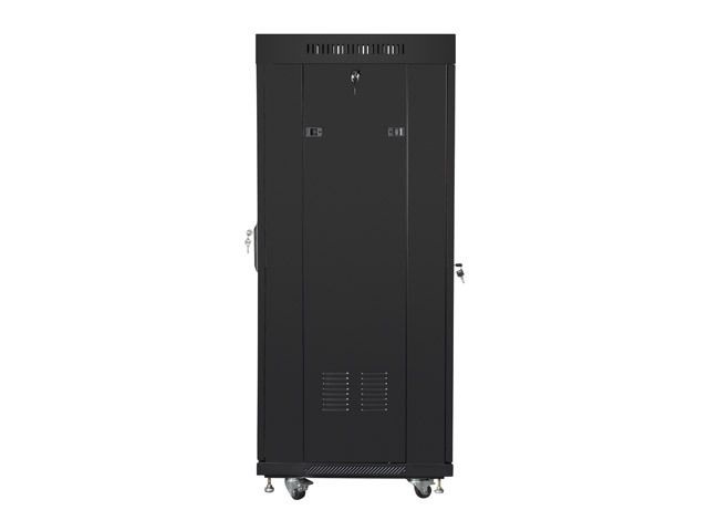 Lanberg FF01-6627-12BL 19" 27U SZÉL:600mm MÉLY:600mm MAG:1431mm lapraszerelt LCD üvegajtós fekete rack szekrény