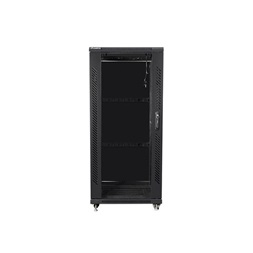 Lanberg FF01-6627-12B 19" 27U SZÉL:600mm MÉLY:600mm MAG:1381mm lapraszerelt üvegajtós fekete rack szekrény