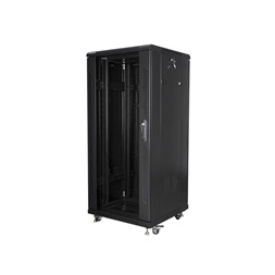 Lanberg FF01-6627-12B 19" 27U SZÉL:600mm MÉLY:600mm MAG:1381mm lapraszerelt üvegajtós fekete rack szekrény