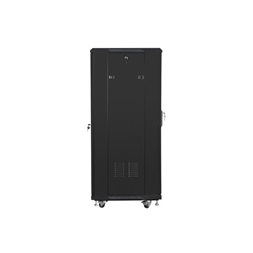 Lanberg FF01-6627-12B 19" 27U SZÉL:600mm MÉLY:600mm MAG:1381mm lapraszerelt üvegajtós fekete rack szekrény