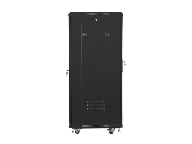 Lanberg FF01-6627-12B 19" 27U SZÉL:600mm MÉLY:600mm MAG:1381mm lapraszerelt üvegajtós fekete rack szekrény