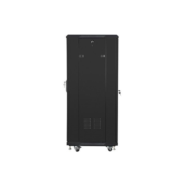 Lanberg FF01-6627-12B 19" 27U SZÉL:600mm MÉLY:600mm MAG:1381mm lapraszerelt üvegajtós fekete rack szekrény