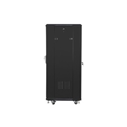 Lanberg FF01-6627-12B 19" 27U SZÉL:600mm MÉLY:600mm MAG:1381mm lapraszerelt üvegajtós fekete rack szekrény