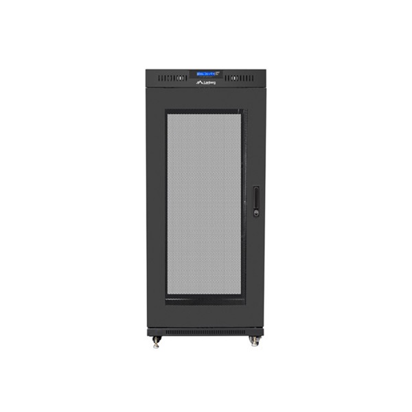 Lanberg FF01-6627-23BL 19" 27U SZÉL:600mm MÉLY:600mm MAG:1461mm lapraszerelt LCD hálós fémajtós fekete rack szekrény