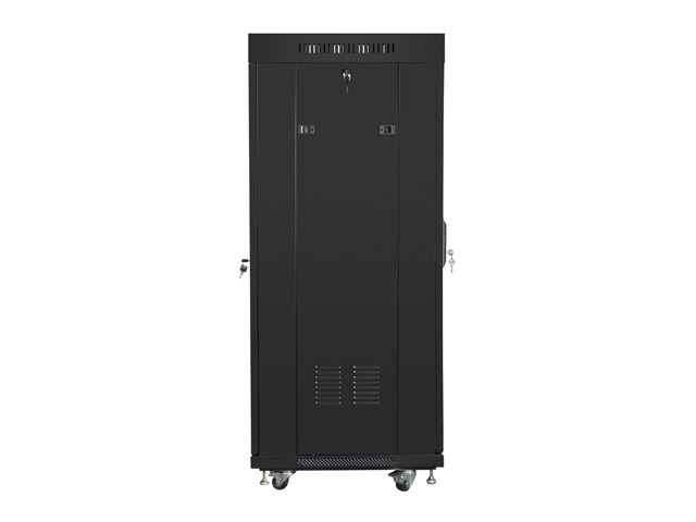 Lanberg FF01-6627-23BL 19" 27U SZÉL:600mm MÉLY:600mm MAG:1461mm lapraszerelt LCD hálós fémajtós fekete rack szekrény