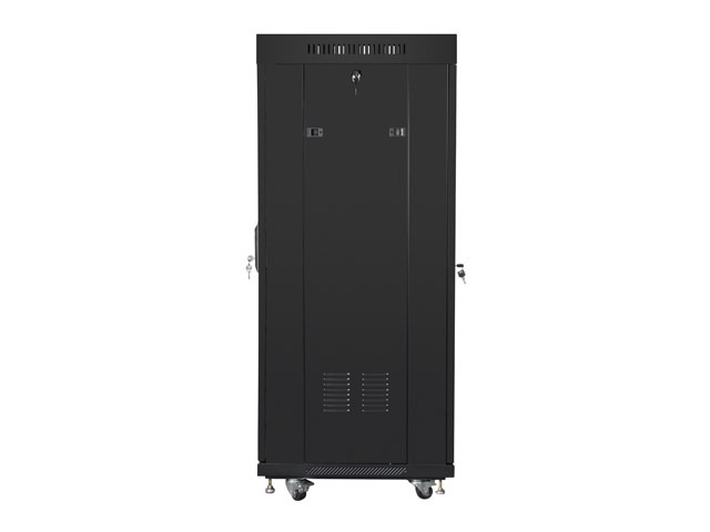 Lanberg FF01-6627-23BL 19" 27U SZÉL:600mm MÉLY:600mm MAG:1461mm lapraszerelt LCD hálós fémajtós fekete rack szekrény