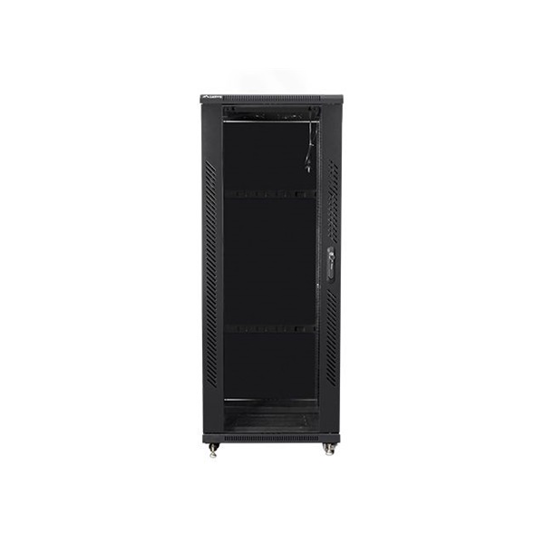 Lanberg FF01-6632-12B 19" 32U SZÉL:600mm MÉLY:600mm MAG:1603mm lapraszerelt üvegajtós fekete rack szekrény