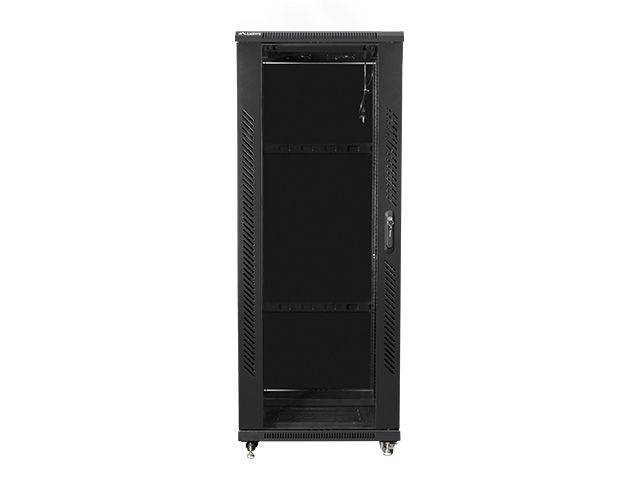 Lanberg FF01-6632-12B 19" 32U SZÉL:600mm MÉLY:600mm MAG:1603mm lapraszerelt üvegajtós fekete rack szekrény
