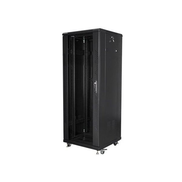 Lanberg FF01-6632-12B 19" 32U SZÉL:600mm MÉLY:600mm MAG:1603mm lapraszerelt üvegajtós fekete rack szekrény