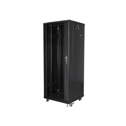 Lanberg FF01-6632-12B 19" 32U SZÉL:600mm MÉLY:600mm MAG:1603mm lapraszerelt üvegajtós fekete rack szekrény