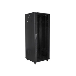 Lanberg FF01-6632-12B 19" 32U SZÉL:600mm MÉLY:600mm MAG:1603mm lapraszerelt üvegajtós fekete rack szekrény