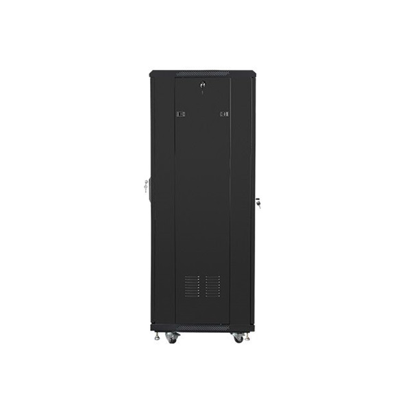 Lanberg FF01-6632-12B 19" 32U SZÉL:600mm MÉLY:600mm MAG:1603mm lapraszerelt üvegajtós fekete rack szekrény
