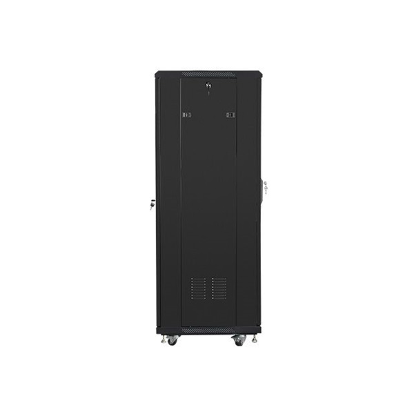 Lanberg FF01-6632-12B 19" 32U SZÉL:600mm MÉLY:600mm MAG:1603mm lapraszerelt üvegajtós fekete rack szekrény