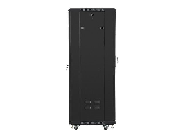 Lanberg FF01-6632-12B 19" 32U SZÉL:600mm MÉLY:600mm MAG:1603mm lapraszerelt üvegajtós fekete rack szekrény