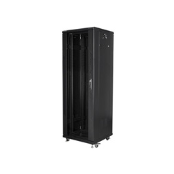 Lanberg FF01-6637-12B 19" 37U SZÉL:600mm MÉLY:600mm MAG:1826mm lapraszerelt üvegajtós fekete rack szekrény